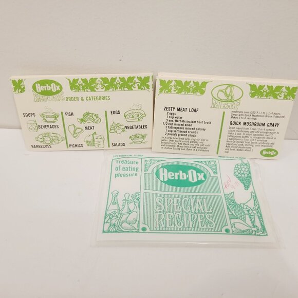Vtg 19 Herb OX Special Recipe Cards Soups Fish Meat Picnics Salad Barbecues - Picture 1 of 3